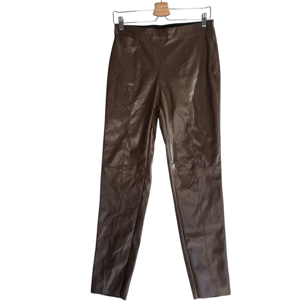 NEW Know One Cares Womens Sz M Faux Leather Leggings Brown High Waisted Stretch
